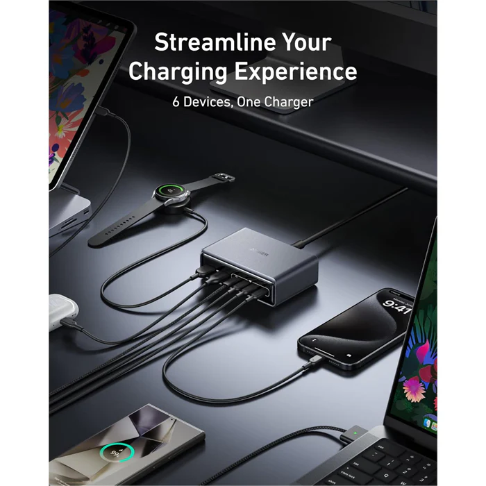 Anker Prime Charger (200W, 6 Ports, GaN) Multi Port Desktop Charging Station - Image 3