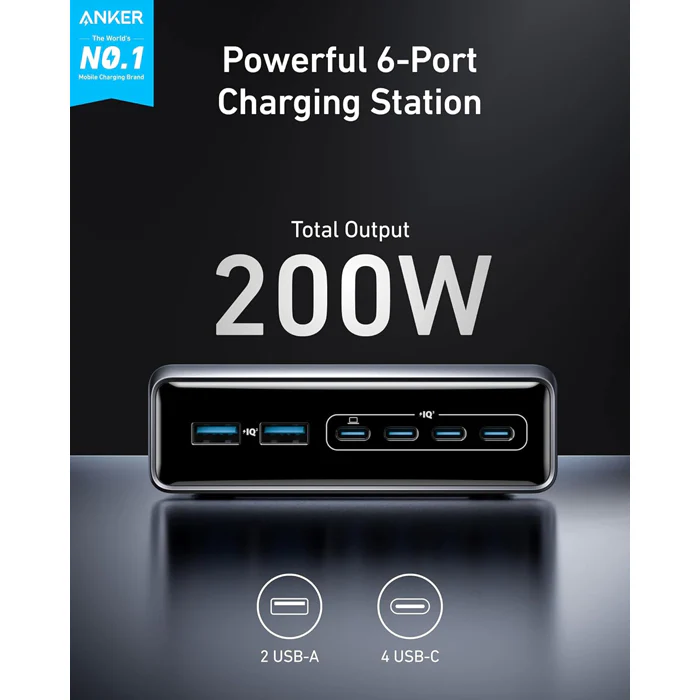 Anker Prime Charger (200W, 6 Ports, GaN) Multi Port Desktop Charging Station - Image 6