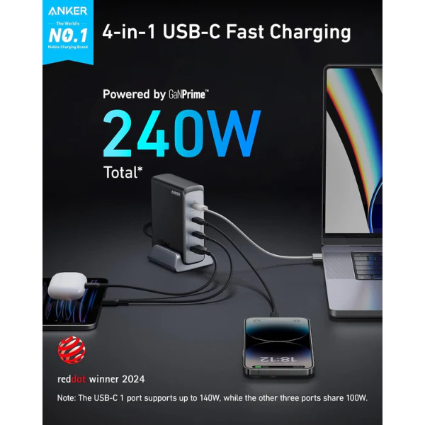Anker Prime USB C Charger (240W 4-Port Fast Compact GaN Charger) - A2342 - Image 3