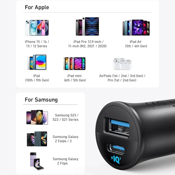 Anker Ultra-Compact Dual-Port Car Charger 30W - Black - Image 2