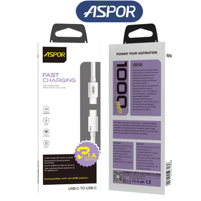 Aspor A108 Charging Cable - USB-C To USB-C 1M