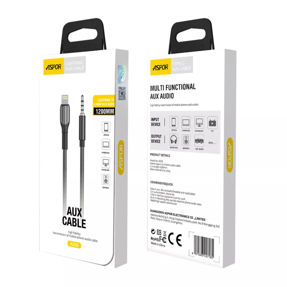 ASPOR A232 3.5MM USB C / Lightning to AUX Cable - Image 2
