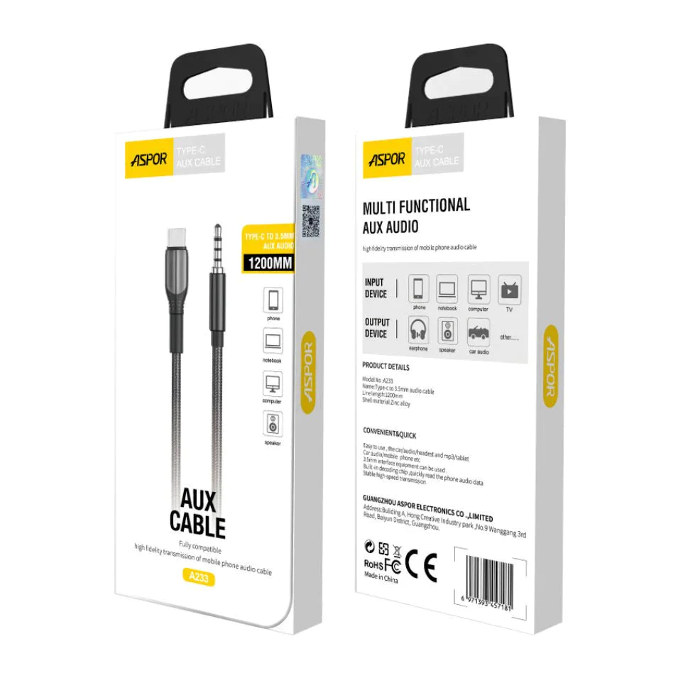 Aspor A233 AUX 3.5MM to Type-C Cable - Image 2