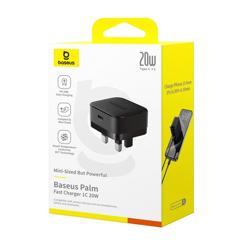 Baseus 1C 20W Palm Fast Charger with Type C to C Cable - UK (Adapter) - Image 9