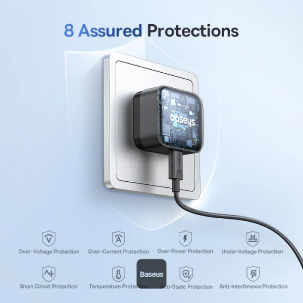 Baseus 1C 30W Palm Fast Charger with Type C to C Cable- UK (Adapter) - Image 7