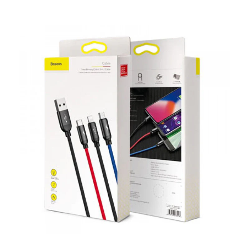 Baseus Three Primary Colors - 3 in 1 Cable - Micro, Lightning & Type C - Image 4