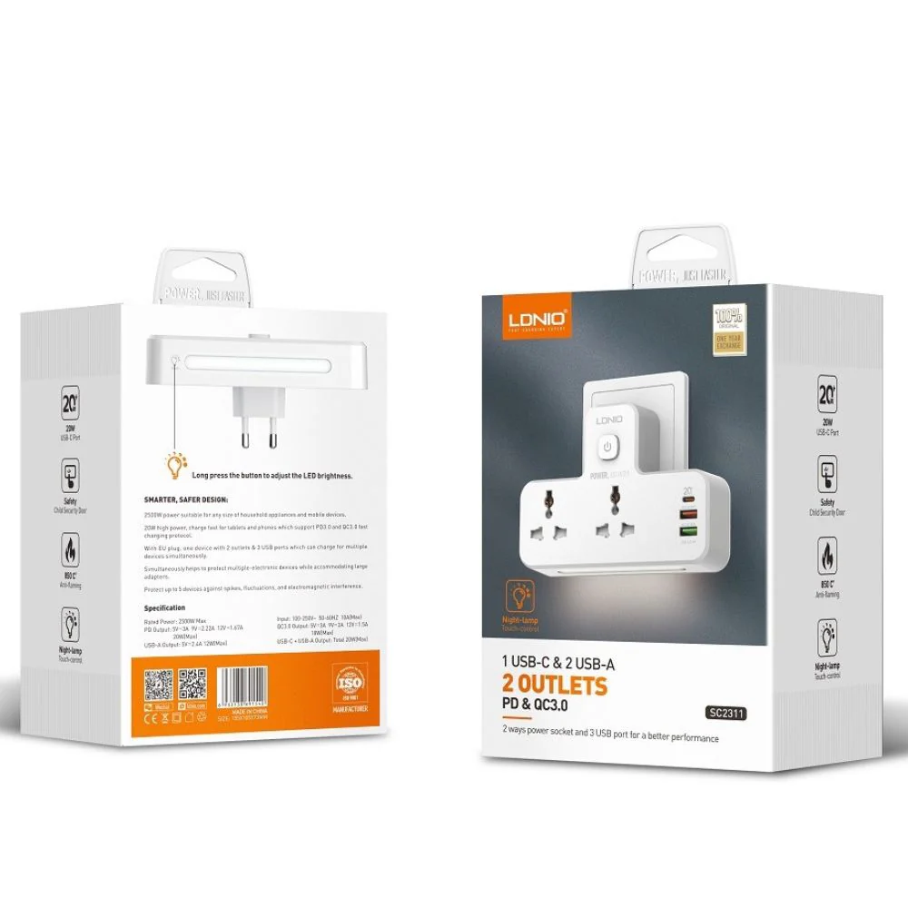 LDNIO 2 AC Outlets Portable Extension Power Socket - SC2311 - Image 6