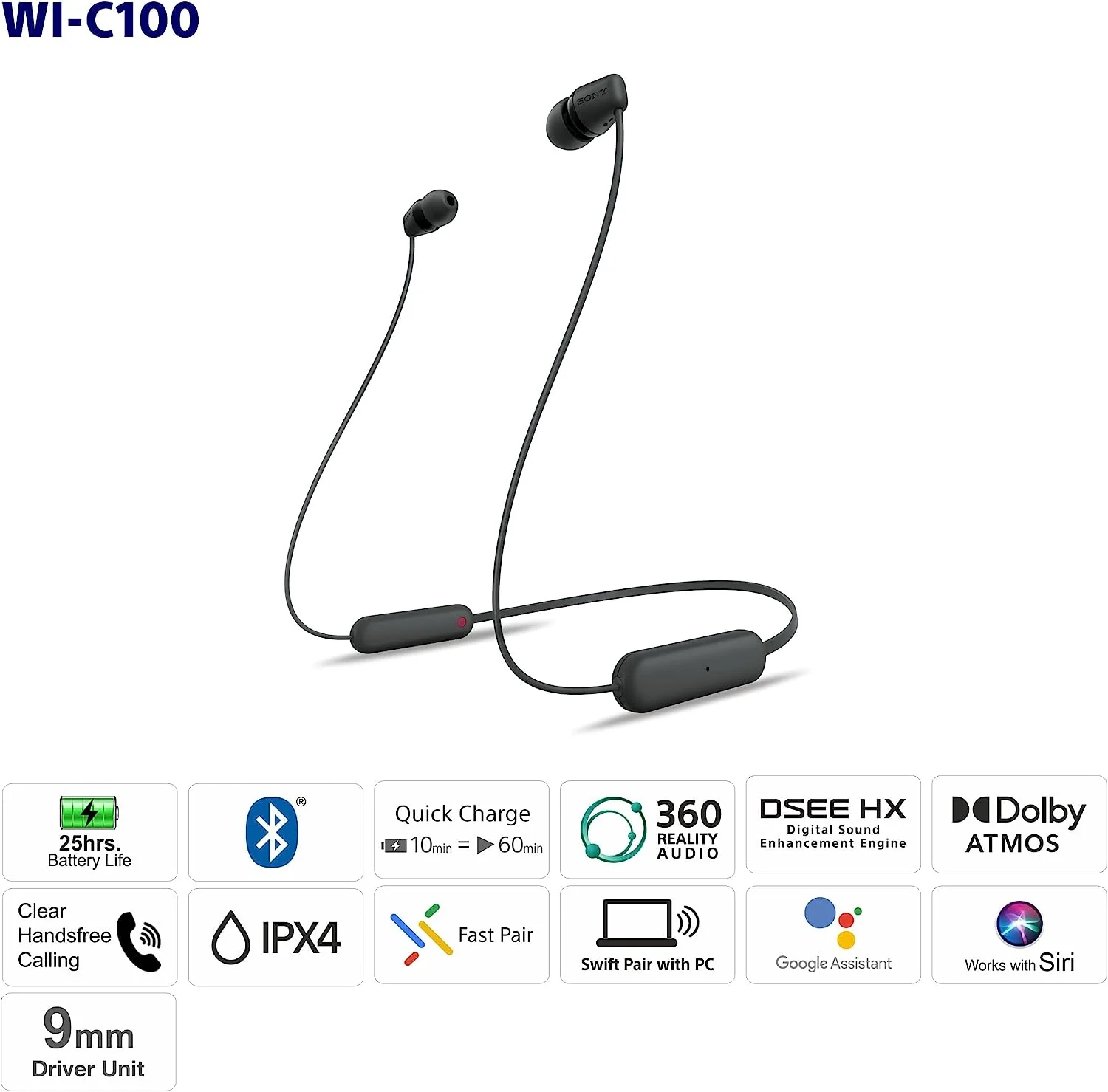 Sony WI-C100 Wireless in-Ear Bluetooth Headphones with Built-in Microphone - Image 3