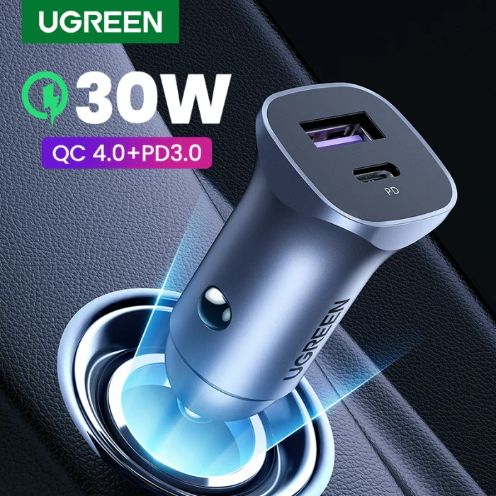 Ugreen 2 Port Fast Car Charger USB-A / USB-C 30W (40858) - Image 2