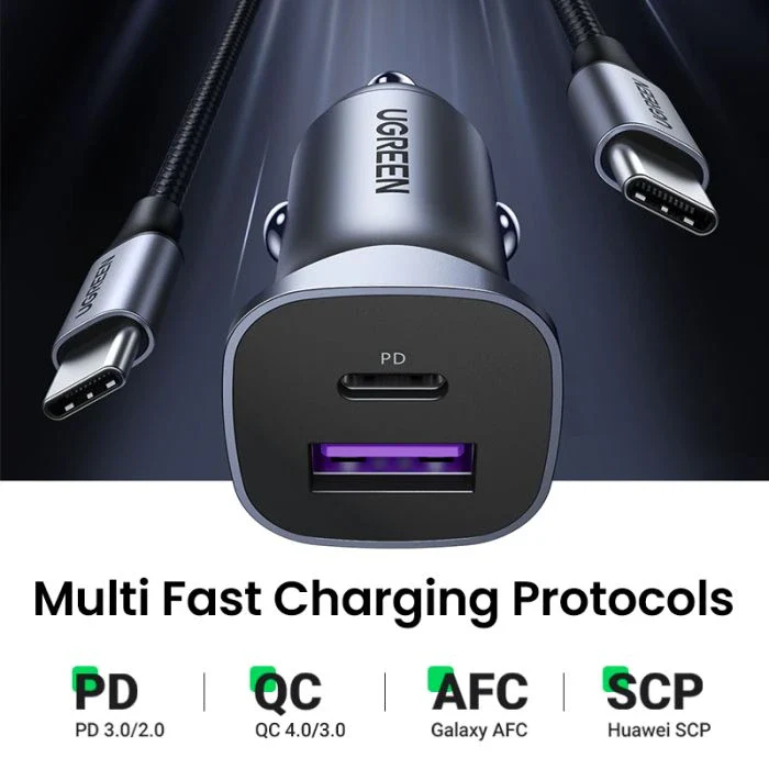 Ugreen 2 Port Fast Car Charger USB-A / USB-C 30W (40858) - Image 6