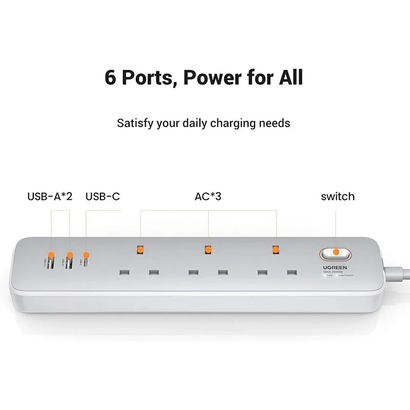 UGREEN 30W 6 in 1 Power Extension Socket Power Extension (15461) - Image 2