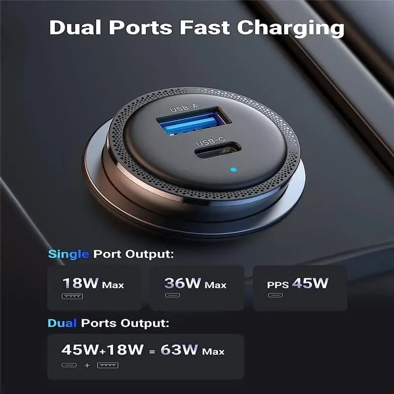 UGREEN 63W USB C + USB A Dual Port Car Charger (90645) - Image 2