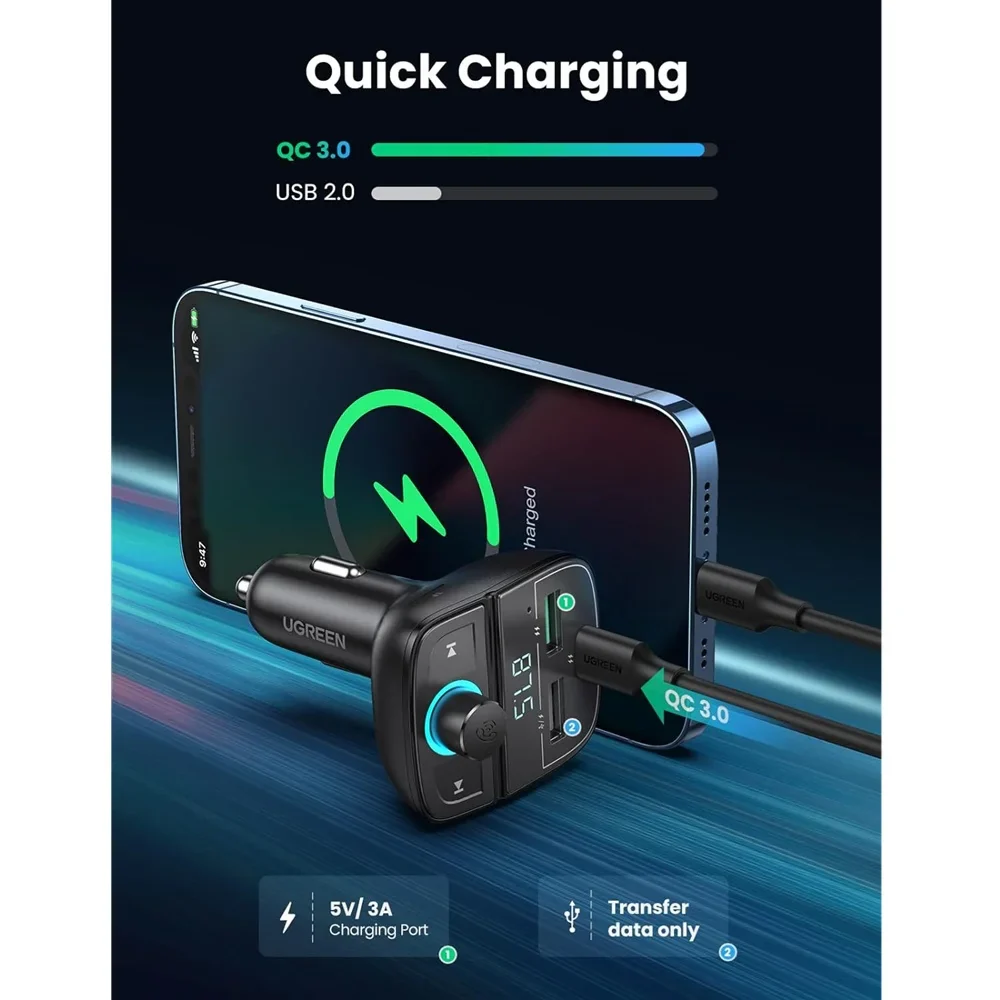 UGREEN Bluetooth FM Transmitter Car Charger (80910) - Image 2