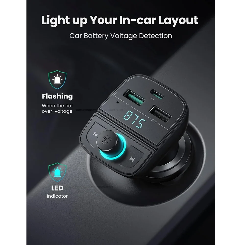 UGREEN Bluetooth FM Transmitter Car Charger (80910) - Image 3