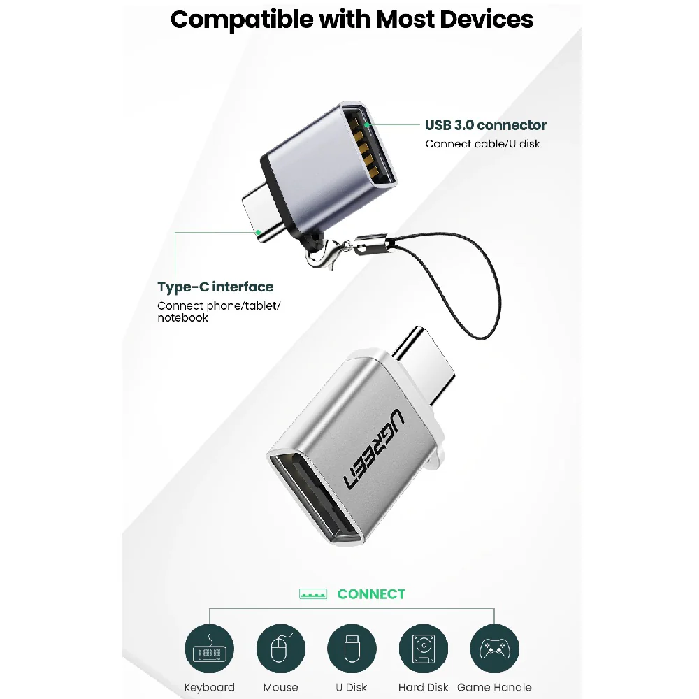 UGREEN Type C to USB 3.0 A Adapter Cable with Lanyard (Space Gray) 50283 - Image 3