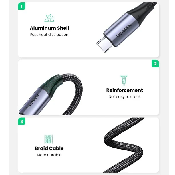 UGREEN USB Type-C to Type-C 3.2 Braided Cable, 1 Meter - 80150 - Image 4