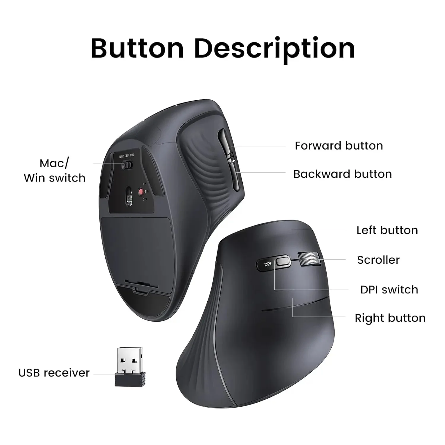 UGREEN Vertical Mouse Wireless (25444) - Image 9